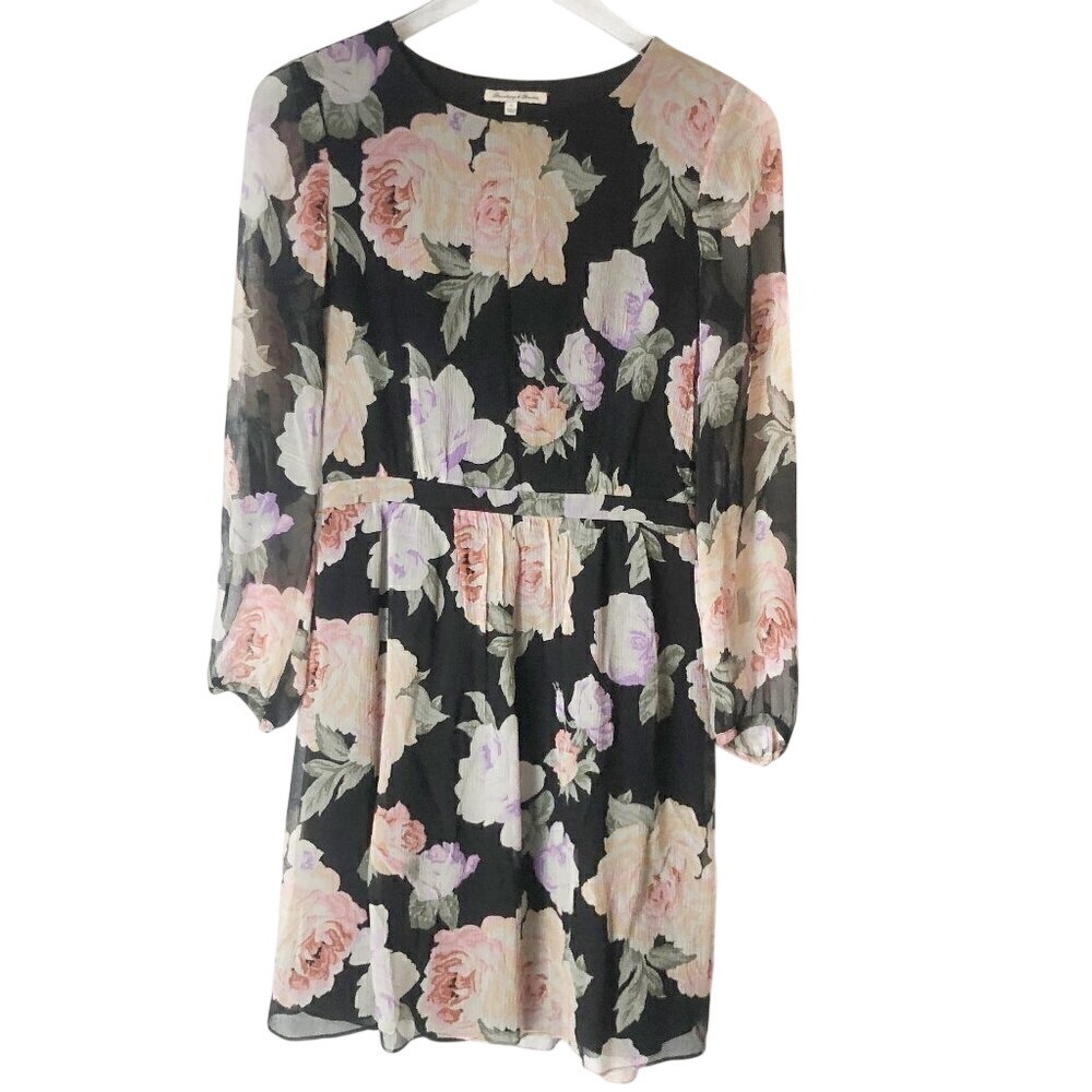 Madewell Broadway & Broome Melody Rose Dress 100% Silk Floral Long Sleeve Size 0